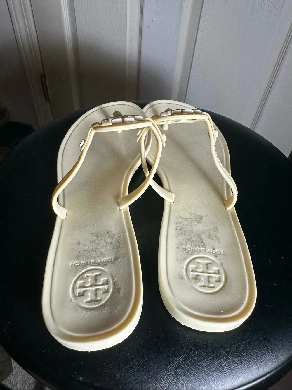 Tory Burch Jelly Logo Thong Sandals in Pale Yellow